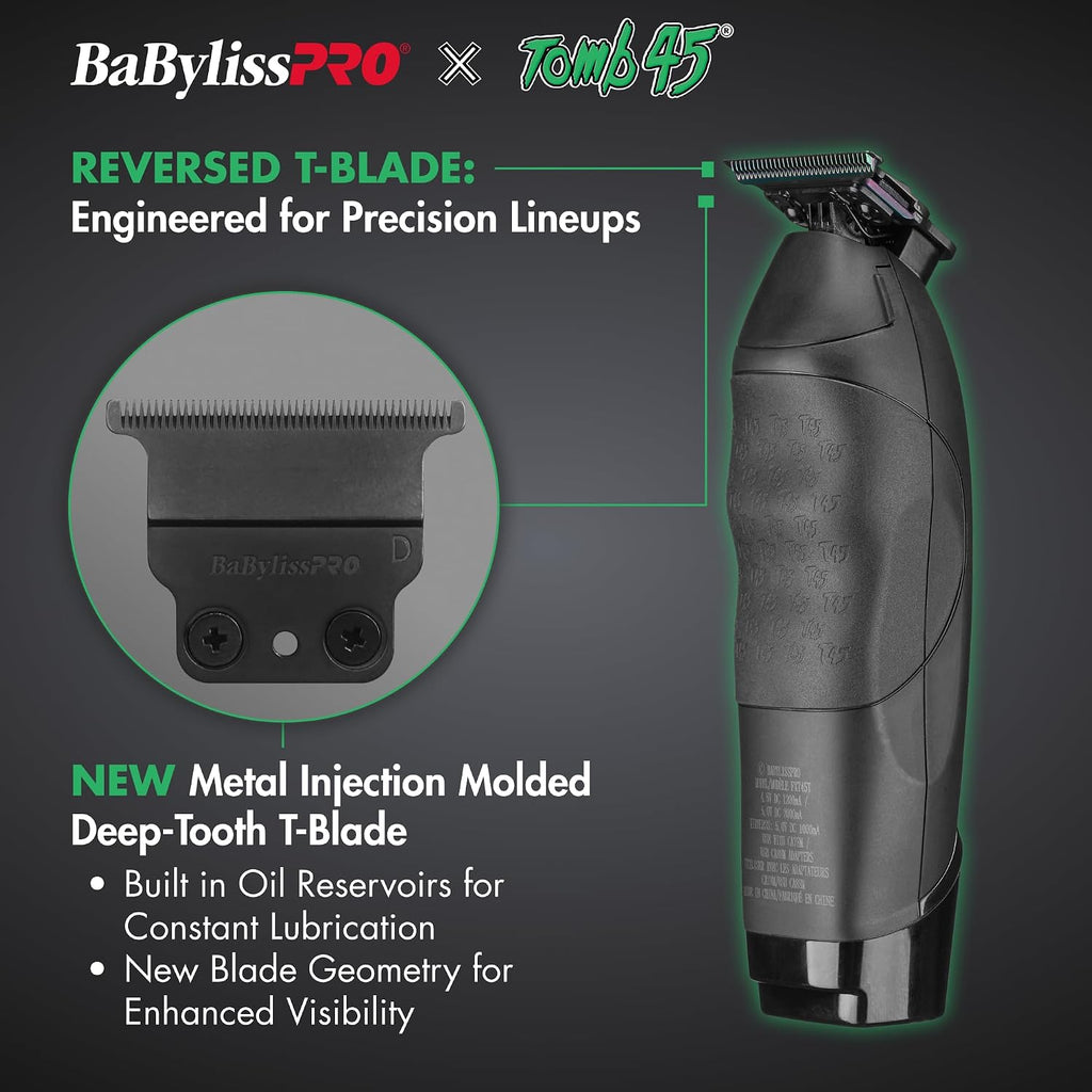 BaBylissPRO x Tomb45 Wireless Charging Hair Trimmer for Men with DS1 Dual Speed Motor 7500 RPM T-Blade Lithium Ion Battery 3 Hour Runtime Professional Barber