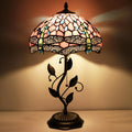 Tiffany Lamp Pink Dragonfly Style Stained Glass Table Lamp Desk Bedside Reading Light 12X12X19 Inches with Metal Leaf Base