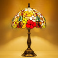 Tiffany Style Table Lamp, Stained Glass Bedside Lamp with Flower Floral Design, Vintage Handcrafted Nightstand Lamp for Living Room Bedroom Home Office