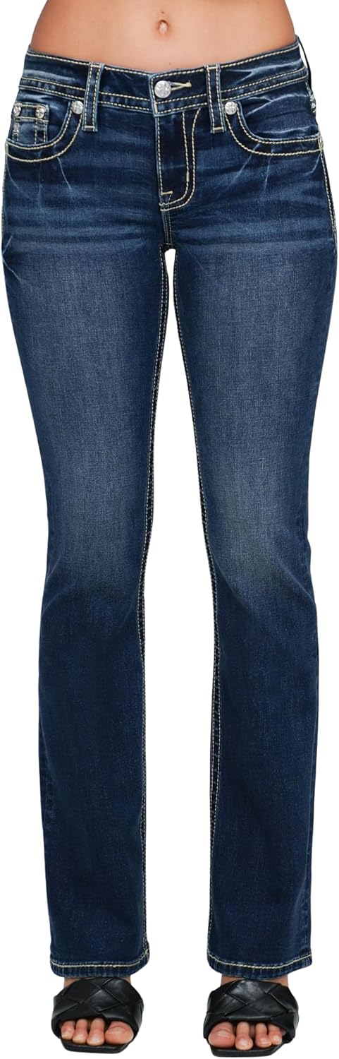 Miss Me Women's Reverie Dreams Dreamcatcher Embellished Pockets Mid-Rise Bootcut Jeans