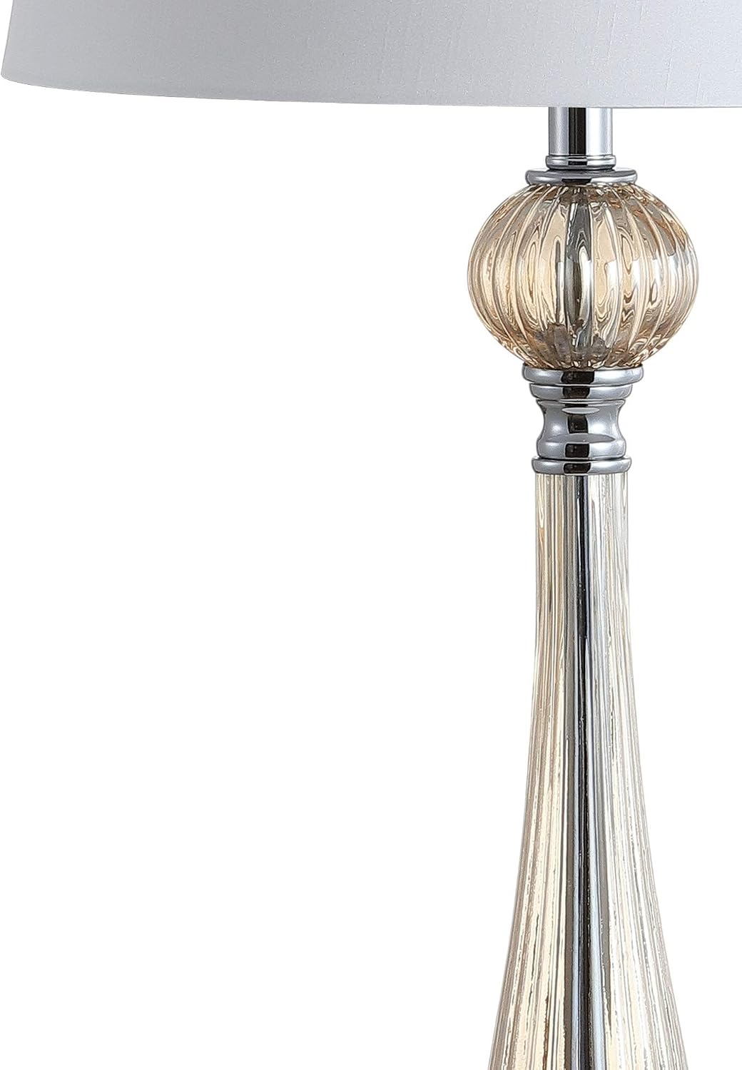 JONATHAN Y 32.5' Champagne Glass Table Lamp Set of 2 for Living Room Bedroom, Traditional French Country Bedside Lamps with White Faux Silk Shade, LED Bulbs Included JYL2067A-SET2