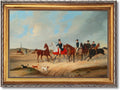 Large Framed Cavalcade with Dogs By August von Rentzel Canvas Wall Art Vintage European Hunting Oil Paintings Reproduction Poster Fox Hunt Equestrian Scene Artwork Prints Home Decor 24x36inch