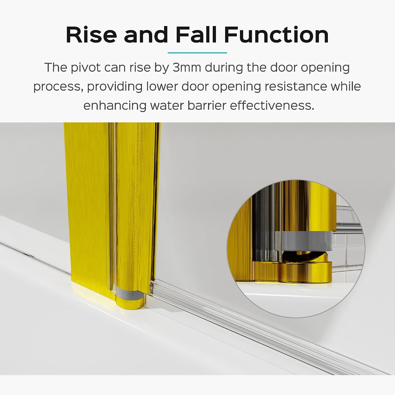 43 × 58 Inch Frameless Shower Door for Bathtub，180 Degree Hinged Pivot, Chrome Finish Bathroom Door，with 1/4' (6mm) SGCC Tempered Glass, Handle and Seal Strip for Waterproof (Gold, 43 × 58 Inch)