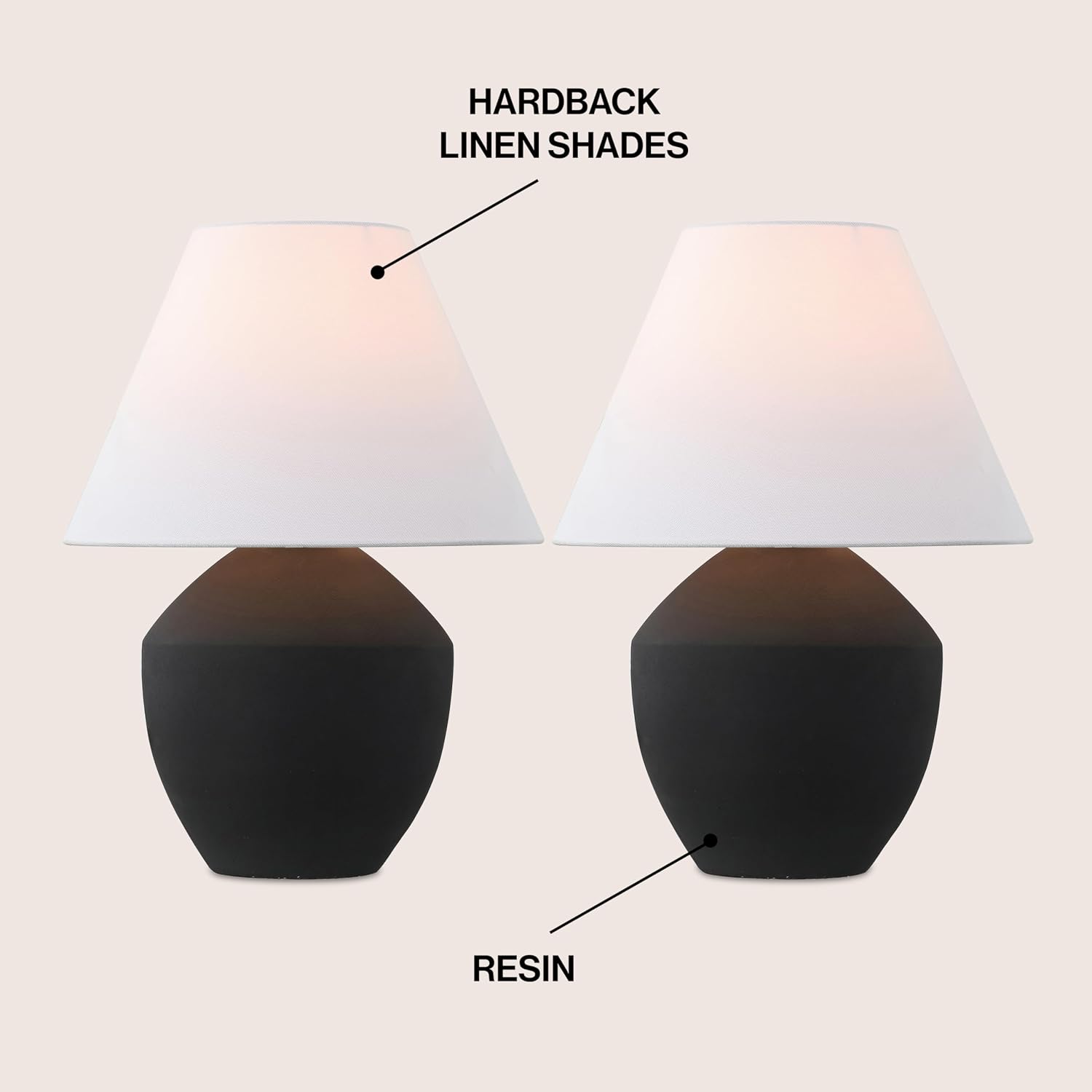 JONATHAN Y 20.5' Matte Black Minimalist Table Lamp Set of 2 for Living Room, Modern Scandinavian Bedside Lamps for Bedroom, White Linen Shade, LED Bulbs Included JYL5604A-SET2