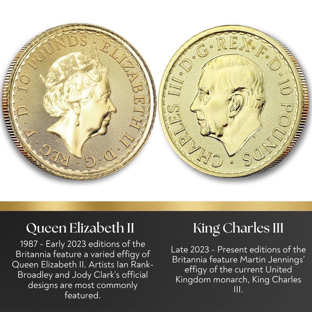 1987 - Present (Random Year) 1/10 oz British Gold Britannia Coin by the Royal Mint Brilliant Uncirculated with Certificate of Authenticity £10 BU