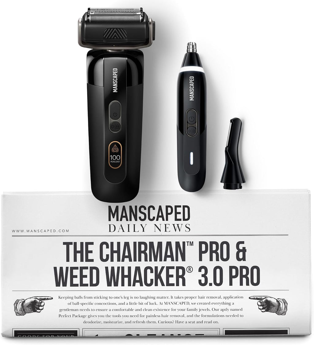 MANSCAPED® The Chairman™ PRO Men's Electric Foil Face Shaver & Weed Whacker® 3.0 PRO Dual-Blade Nose, Ear & Eyebrow Hair Trimmer – SkinSafe® & FlexAdjust Technology, Travel Locks, Waterproof
