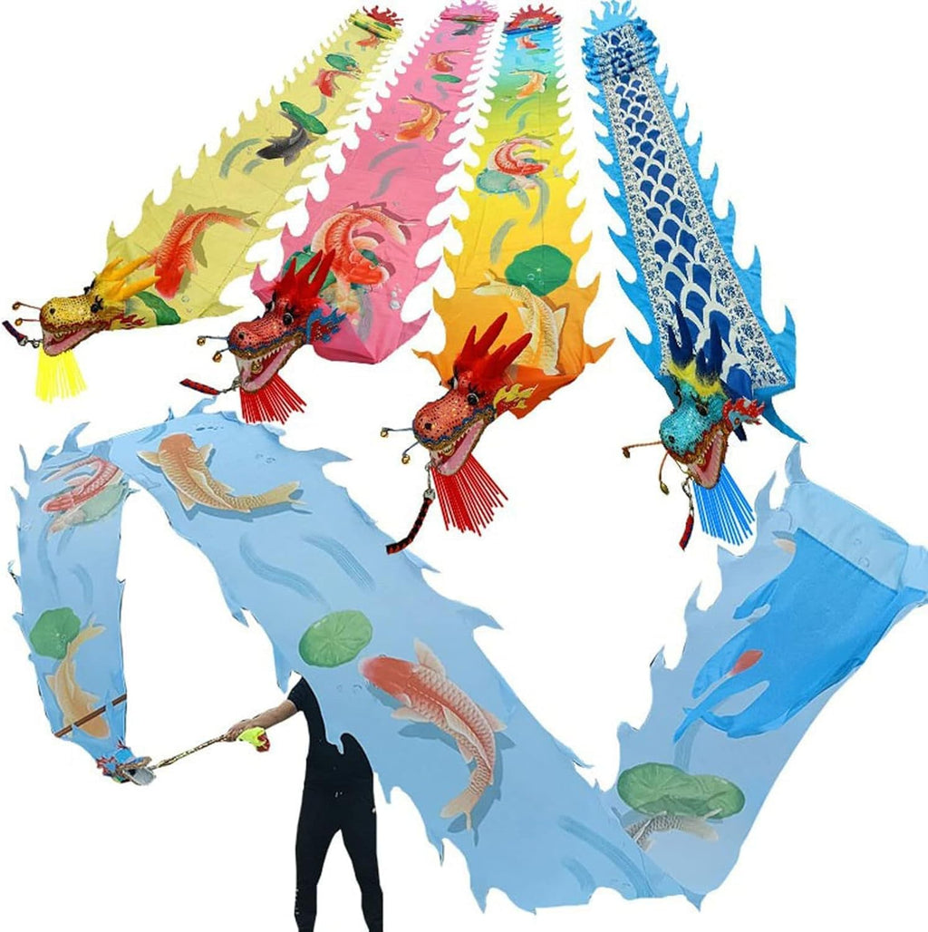 Traditional Dragon Lion Dance Chinese Lion Dance Ribbon Streamer 3D Plastic Dragon, Cloth Props for Fitness Exercise Performance Chinese New Year(A,10m)