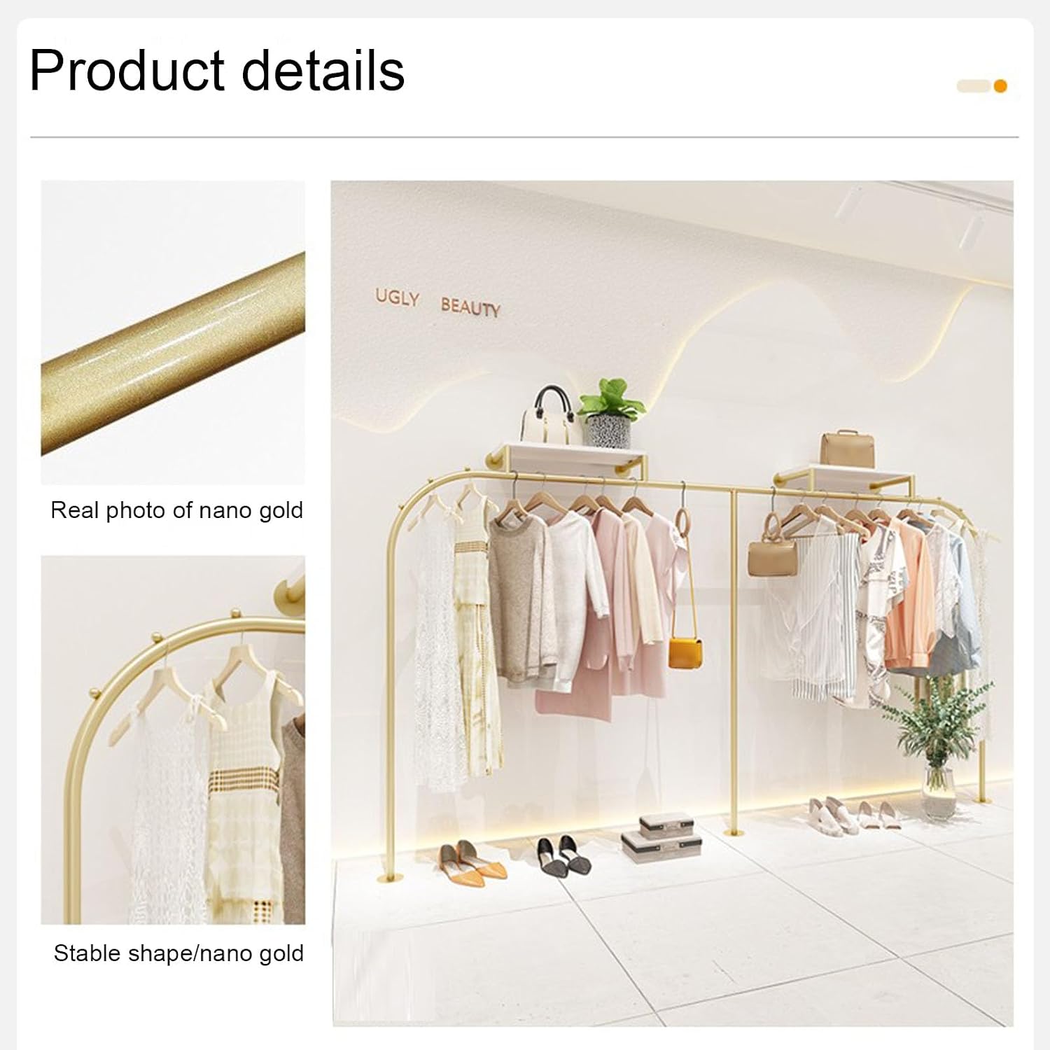 Creative Display Garment Racks in Boutique Clothing Stores, Heavy Duty Wall Mounted Gold Iron Garment Bar, Retail Display Rack Closet Storage Clothes Organizer, M(Length 350cm