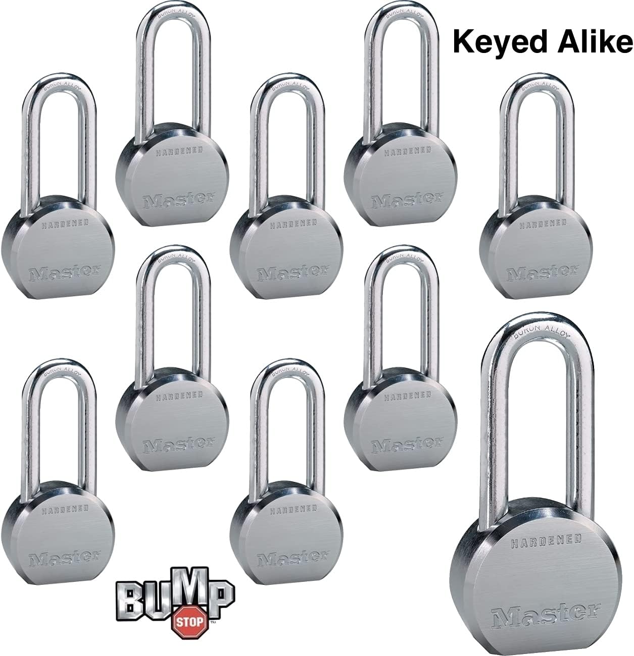 Master Lock - (10) High Security Pro Series Keyed Alike Padlocks w/20 Keys, 6230NKALH-10 w/BumpStop Technology