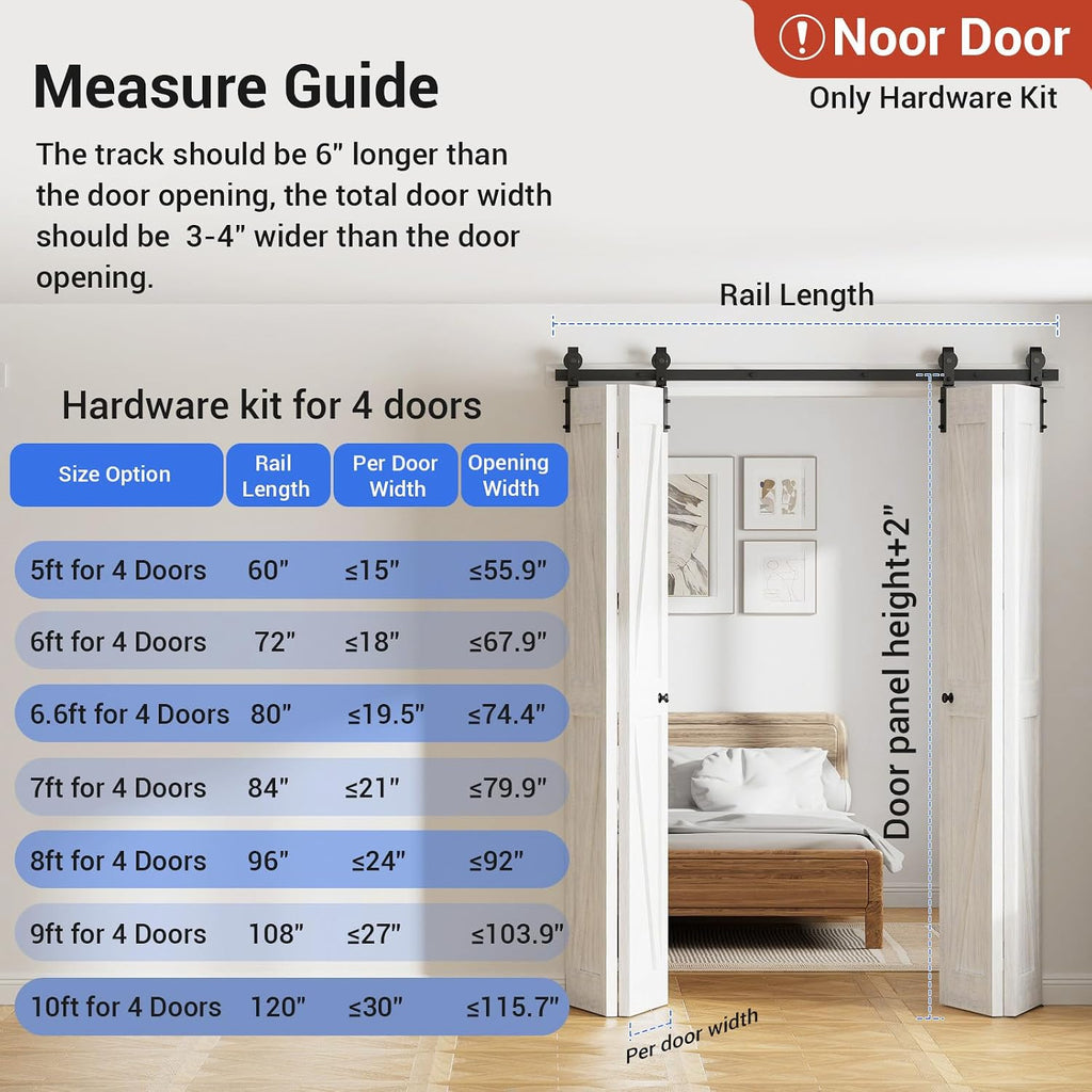 CCJH 108' Bi-Folding Sliding Barn Door Hardware Kit for 4 Doors,Slide Smoothly Quietly,Black Track J Shape Roller,No Door