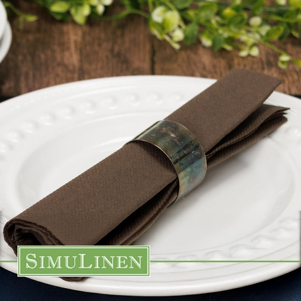 SimuLinen Brown Linen Feel Disposable Dinner Napkins - Cloth-Like Kosher Napkins for Weddings and Showers, Decorative 16'x16', Box of 300