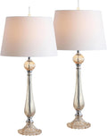 JONATHAN Y 32.5' Champagne Glass Table Lamp Set of 2 for Living Room Bedroom, Traditional French Country Bedside Lamps with White Faux Silk Shade, LED Bulbs Included JYL2067A-SET2