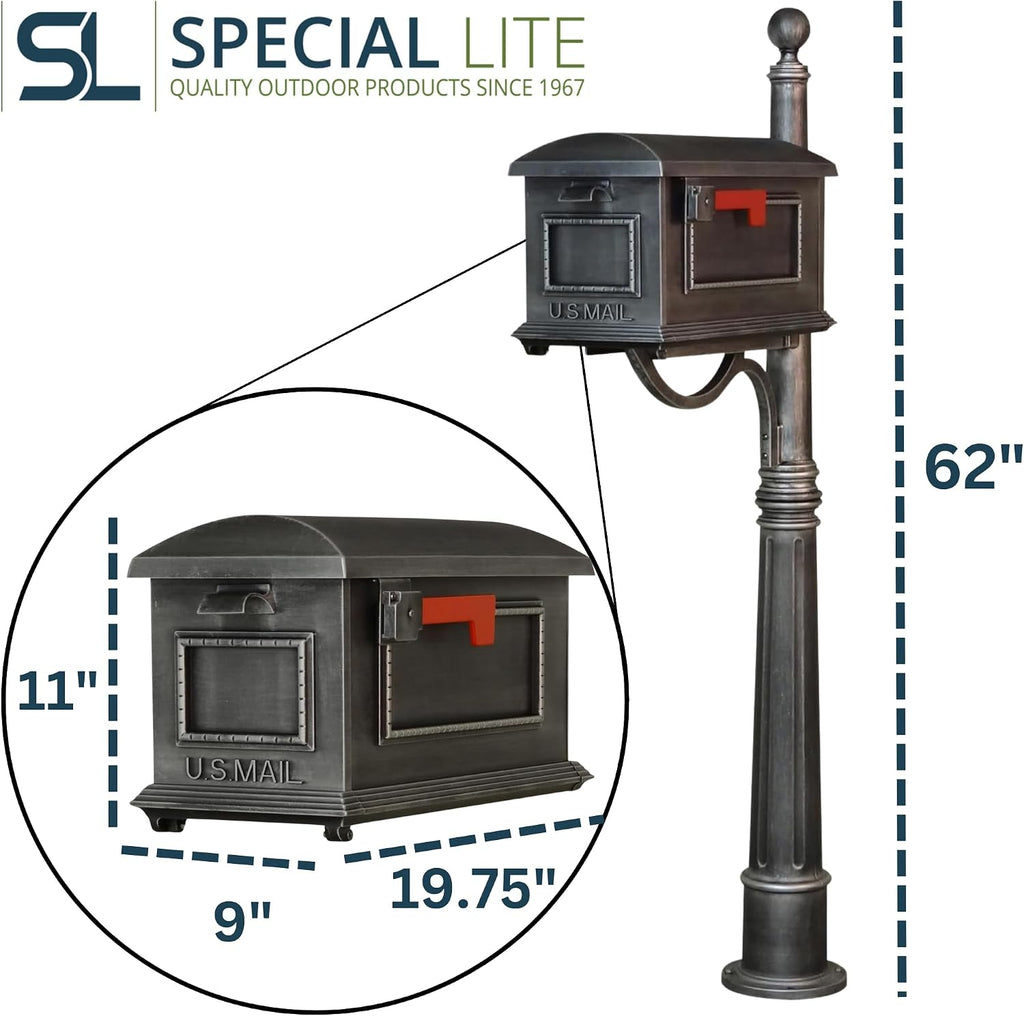 Special Lite Traditional Curbside Mailbox with Ashland Post - Swedish Silver Mailbox with Aluminum Post - SCT-1010_SPK-600-SW