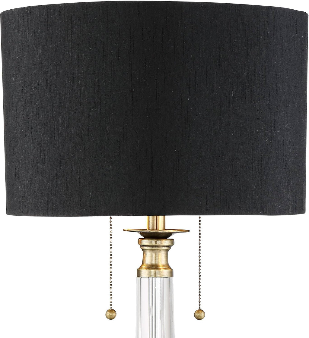 Vienna Full Spectrum Stephan 30' Tall Column Large Traditional End Table Lamps Set of 2 Pull Chain Clear Crystal Black Shade Living Room Bedroom Bedside Nightstand House Office Home Reading