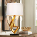 Possini Euro Design Zeus 29 1/2' Tall Modern Glam End Table Lamp Sculptural Gold Leaf Finish Living Room Bedroom Bedside Nightstand House Office Home Reading Kitchen Entryway Console Family Dining