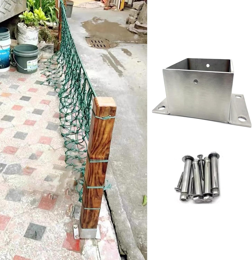 CMYUN Fence Post Base with Concrete Anchor ＆ Wood Screw, Square Metal Railing Support Kit, Garden Yard Farm Post Bracket Stands, Pergola Mailbox Post Guard(190x190mm(7.48x7.48in))