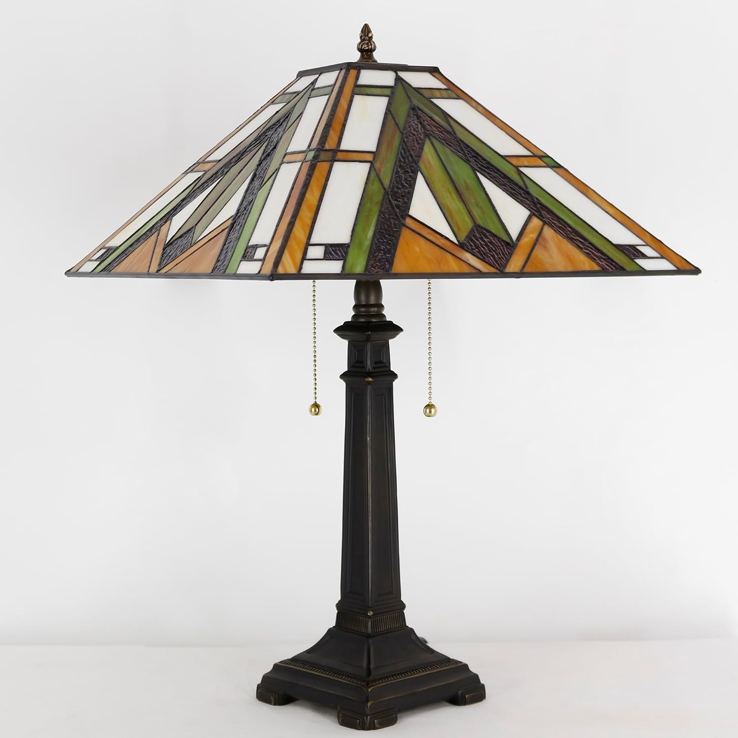 Tiffany Table Lamp Bronze Mission Style Stained Glass 16X16X23 Inches Desk Reading Light for Bedrooms Living Room Study Home Office