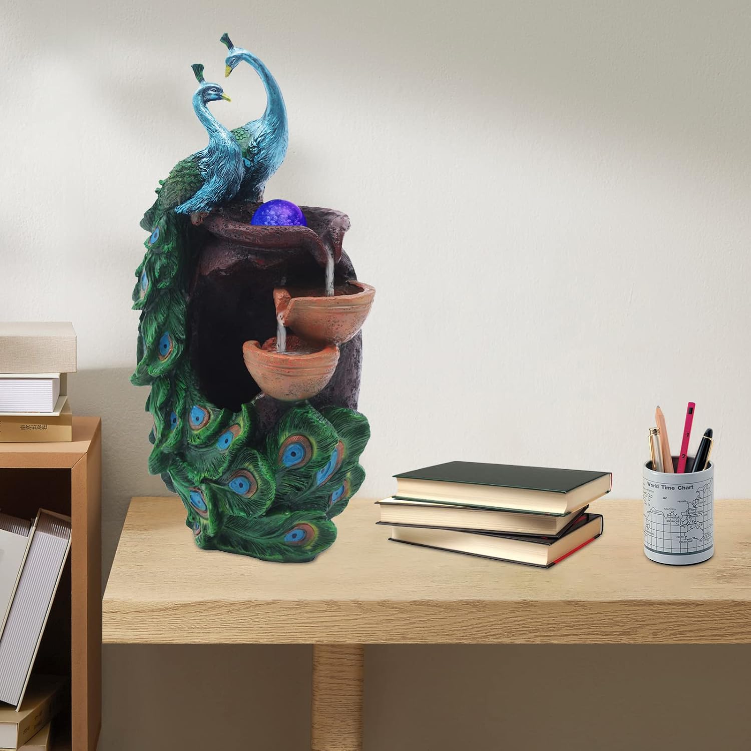 21Inch Art Decorative Animal Statue Bonsai Waterfall Fountain Humidifier with LED Lights, Water Fountains for Living Room, Bedroom, Study, Office, Meditation Room, Yoga Room, Hotel and Library