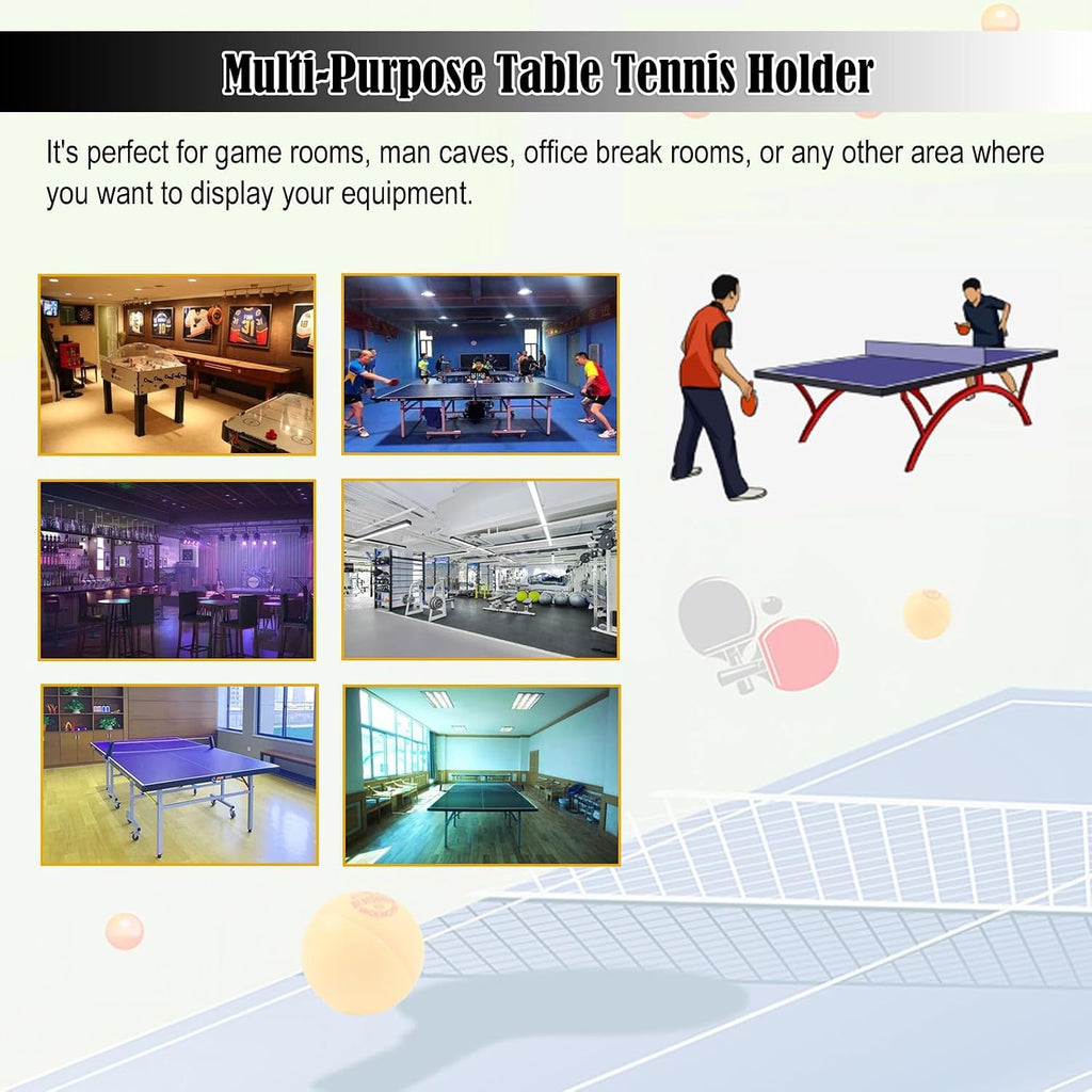 ERRULAN Ping Pong Paddles Holder Floor Stand, Metal Table Tennis Storage Rack for Game Room/Man Cave/Apartment - Holds 10 Paddles & 8 Balls, Black Display Holder Shelf Sport Equipment Organizer