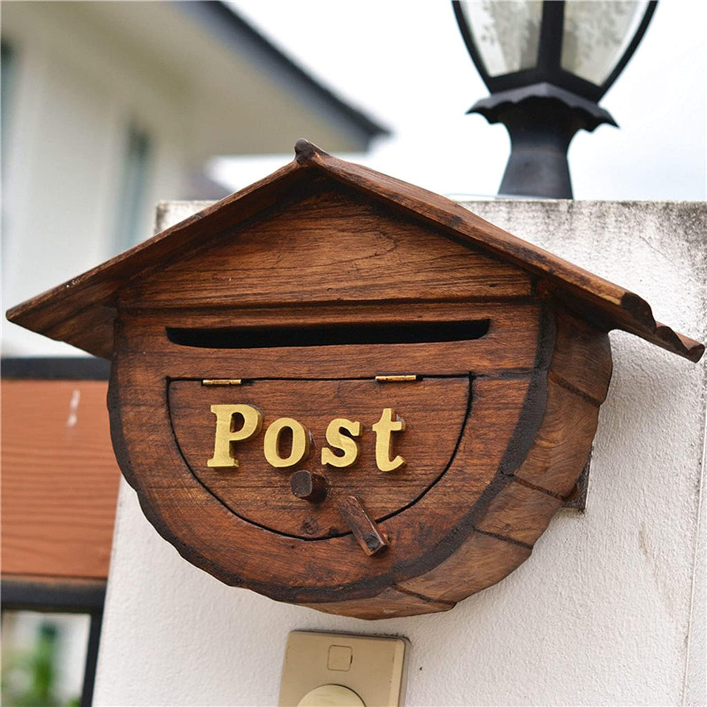 Secure Wall Mounted Mailbox Wooden Mailbox, Suggestion Letter Box, Wall-Mount Mailboxes for Home Company Decor, Garden Decor Rainproof Post Box