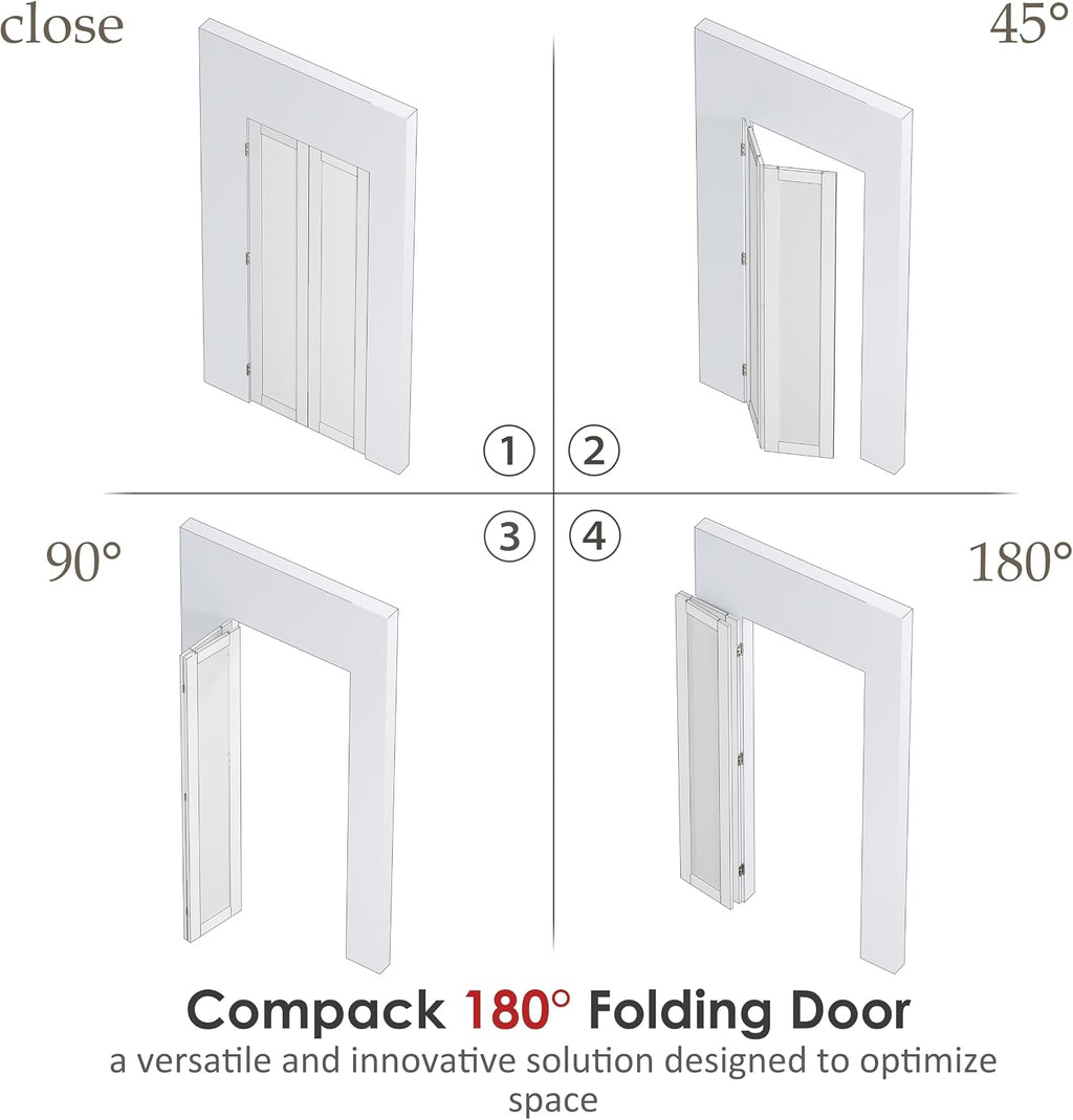 180 Degree Bifold Door, for 36″x 80″ Door Openings, White 1-Lite Mirrored Folding Door with Hinges Hardware Set, Full Access Bifold Closet Doors Perfect for Room Dividers