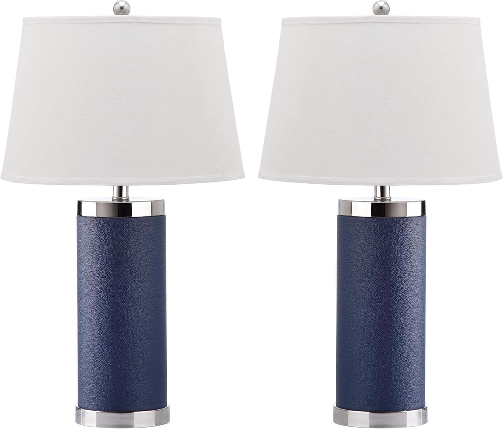 Safavieh Lighting Collection Leather Column Navy Table Lamp, Set of 2