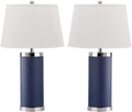 Safavieh Lighting Collection Leather Column Navy Table Lamp, Set of 2