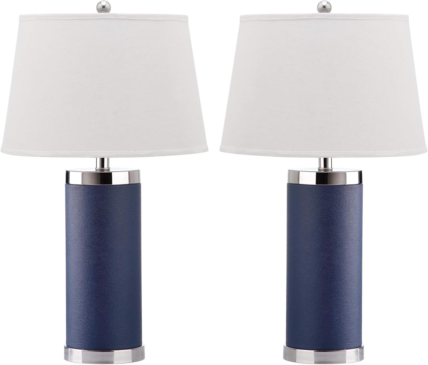 Safavieh Lighting Collection Leather Column Navy Table Lamp, Set of 2