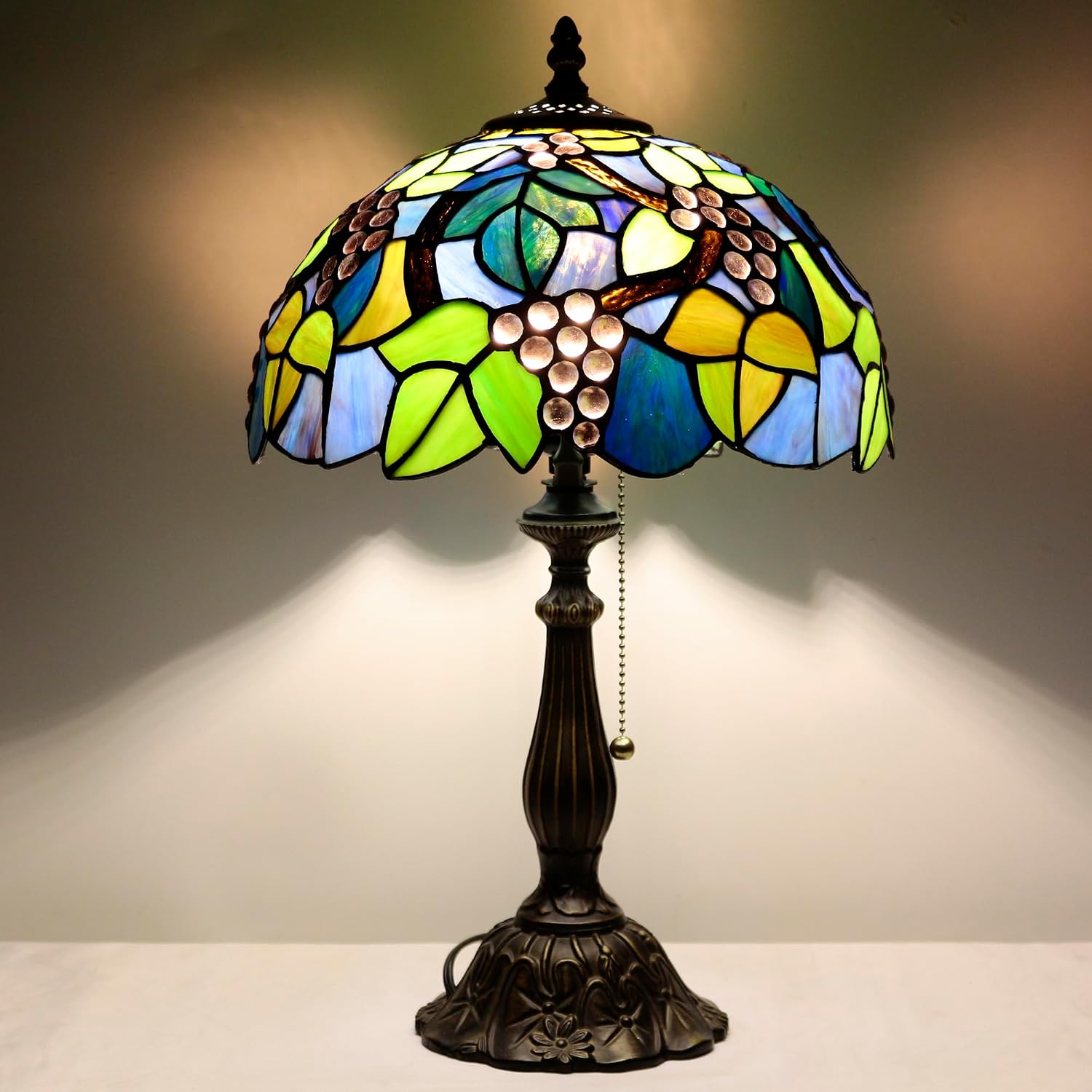 Tiffany Table Lamp Stained Glass Lamp 12X12X19 Inch Antique Reading Light (Amber Grape)