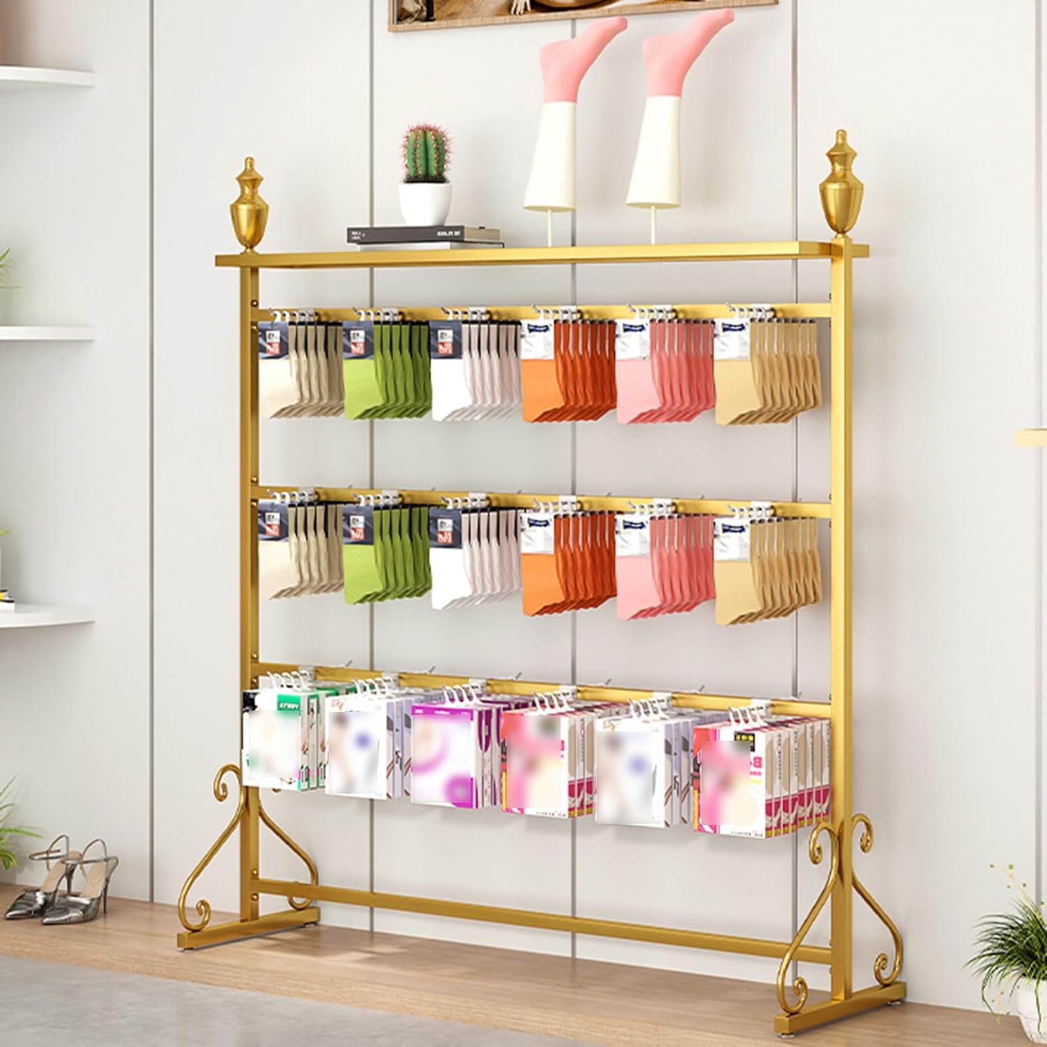 Sock Rack, Clothing Store Underwear Rack, Boutique Retail Display Racks, Multifunctional Shorts Swimwear Shorts Panties Slippers Storage Hanger, Comm(Gold-150x40x155CM