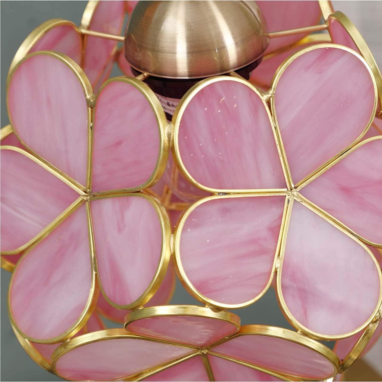 Bieye L10732 Tiffany Style Stained Glass Flower Petal Table Lamp with Brass Base for Home Décor (Pink, 8' Cherry Blossom)
