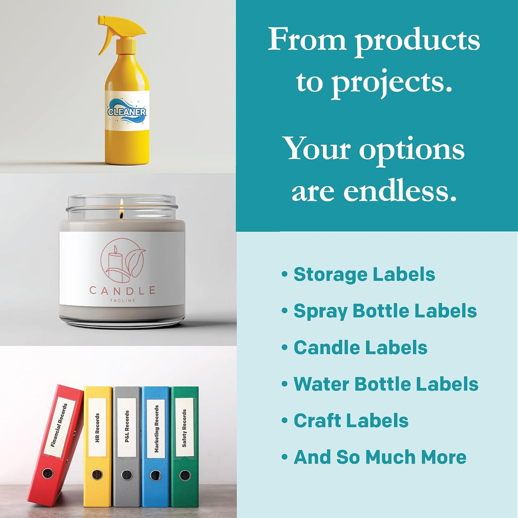 Premium Label Supply Matte White Water Bottle Stickers- NOT Waterproof – 8' x 2' – Laser/Inkjet Compatible – (5 per Sheet), 1000 Sheets – 5,000 Total Adhesive Labels
