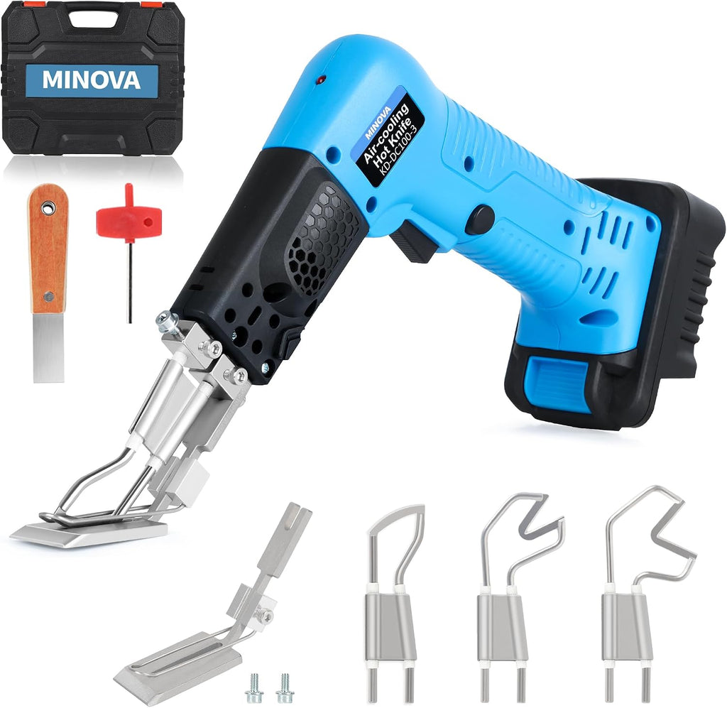 Cordless Air Cooling Pro Electric Hot Knife, Bare Machine 3 Blades Fabric Cutter & Rope Cutting Tool with Heavy-Duty Case & Battery Adapter compatible with MWK Battery Not Included