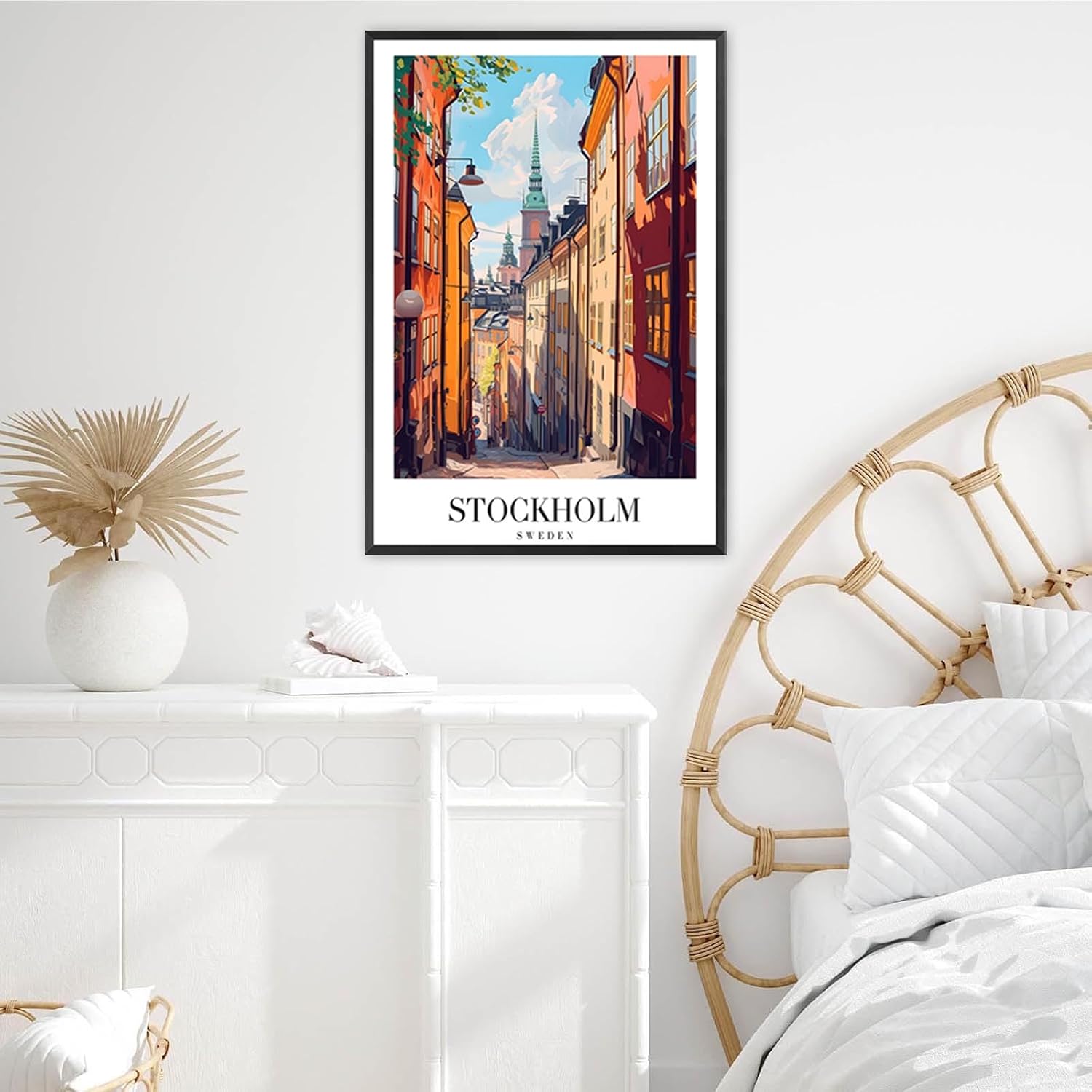 Trendy Stockholm Travel Posters Funky Europe Sweden City Canvas Wall Art Stockholm Cathedral Sights Prints Painting For Apartment Home Bedroom Dorm Wall Decor 24x36in Framed