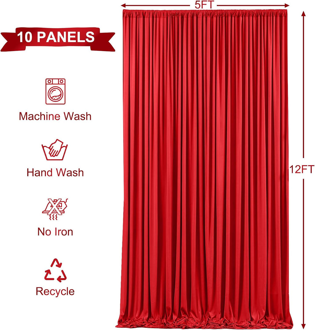 10 Panels Red Backdrop Curtains for Wedding Party Wrinkle Free Backdrops Curtain Drapes Fabric Decorations Photo Back Drop Cloth for Baby Shower Photography Stage Reception 50ft(W) x 12ft(H)