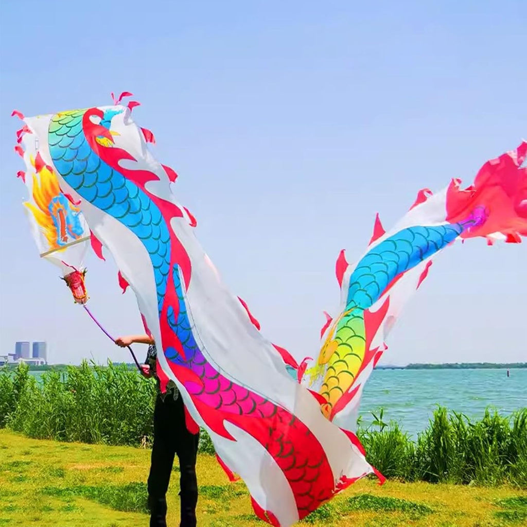 Dragon Poi Rainbow Dragon Dance Ribbon, Silk Streamer Kite for Outdoors, Fitness Shaking Poi with Head, Washable Sport Flying Flag Training Equipment (Size : 10 m/33ft Long)