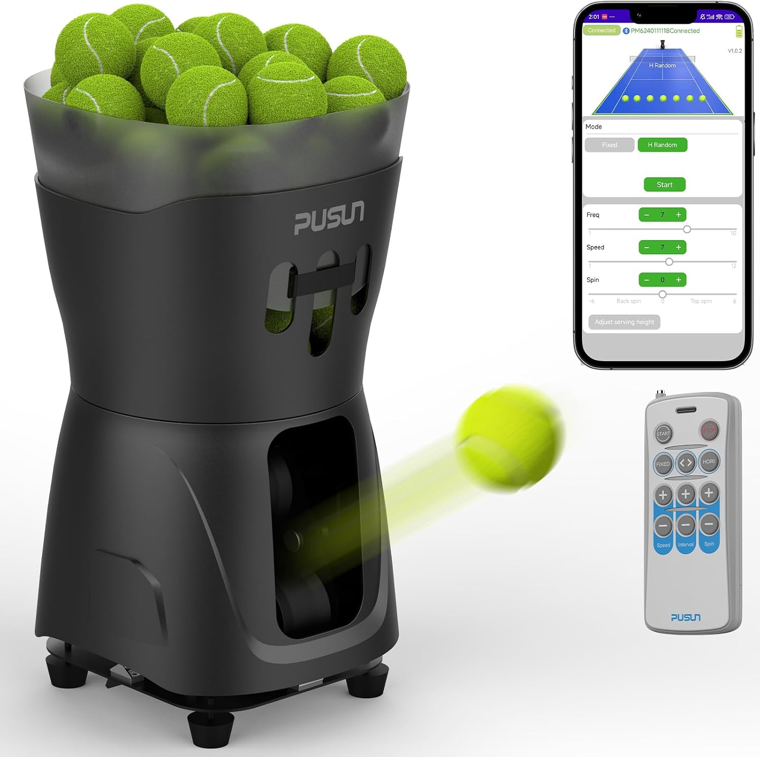 PT-MINI PRO-【Portable & Smart Tennis Ball Machine】 Perfect for Beginner Training | 65+ Ball Capacity | 3-5 Hours Battery Life | Speed 8-60km/h | Fixed Toss | Controlled via Mobile App