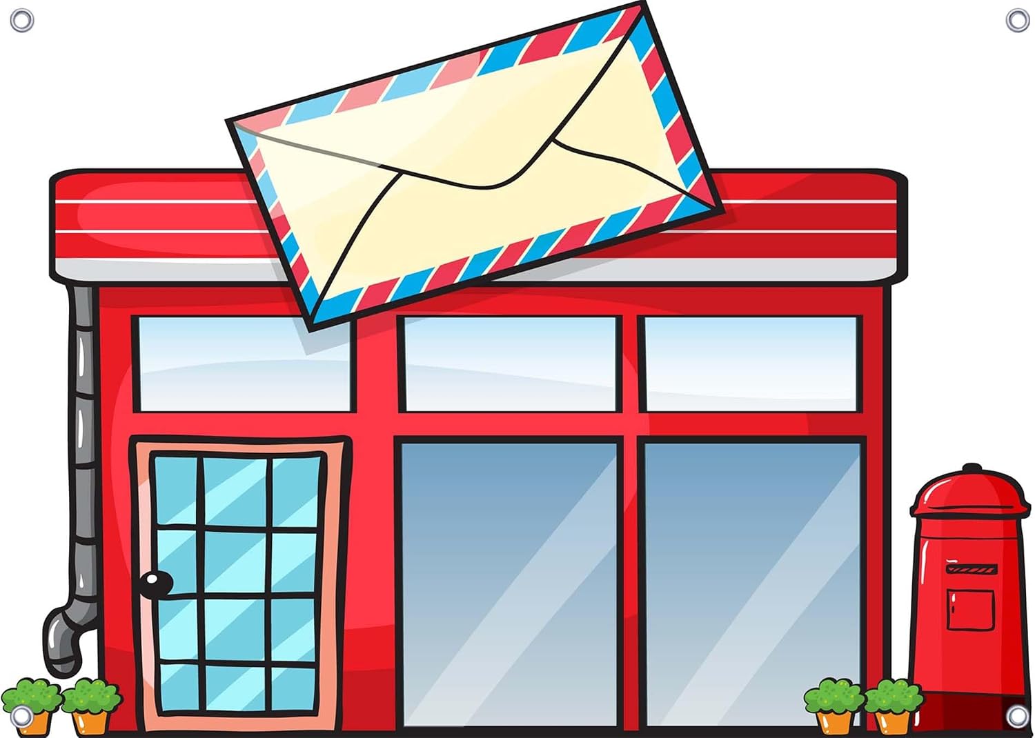 20x10ft Fabric Cartoon Post Office Backdrops Banner Children's Party Photography Background Mailbox Letter Backdrop for Birthday Party Banner Decorations Photo Studio Props
