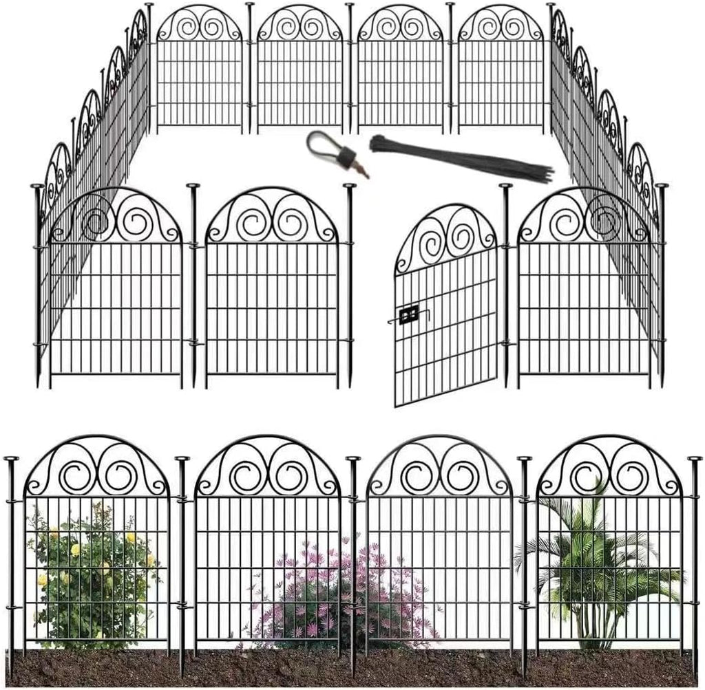Getlay Tall Garden Animal Barrier Fencing with Gate, 40 Inch(H) 20 Panels Total Length 43.7 Ft Outdoor Dog Fence, Picket Fences, Reusable Decorative Fence for Garden │Patented