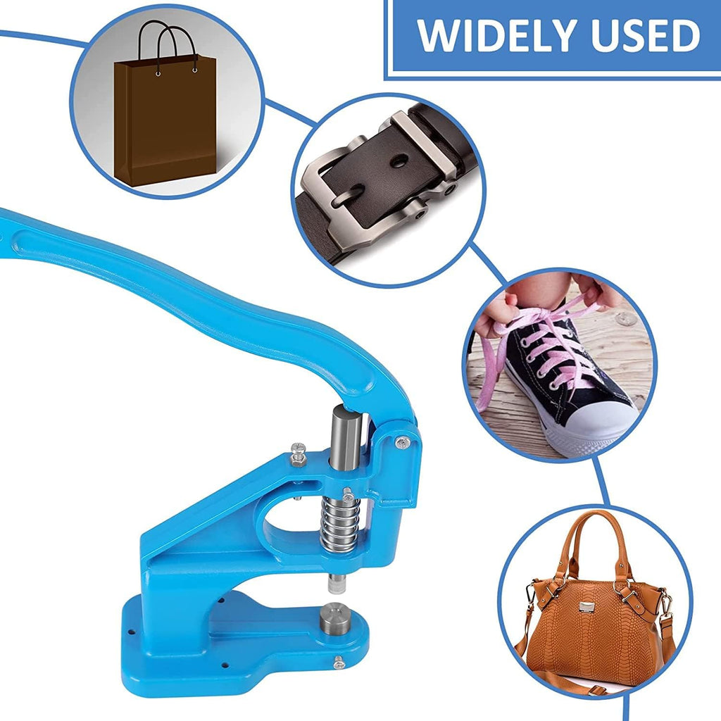 Hand Press Grommet Machine, Grommets Eyelet Tool Kit, Eyelet Punch Tool Kit with 1800 Pcs Grommets Eyelet and 9 Dies for Snap Buttons, Rivets Setting,Curtains,Belts,Bags,Shoes,Awning,DIY Craft