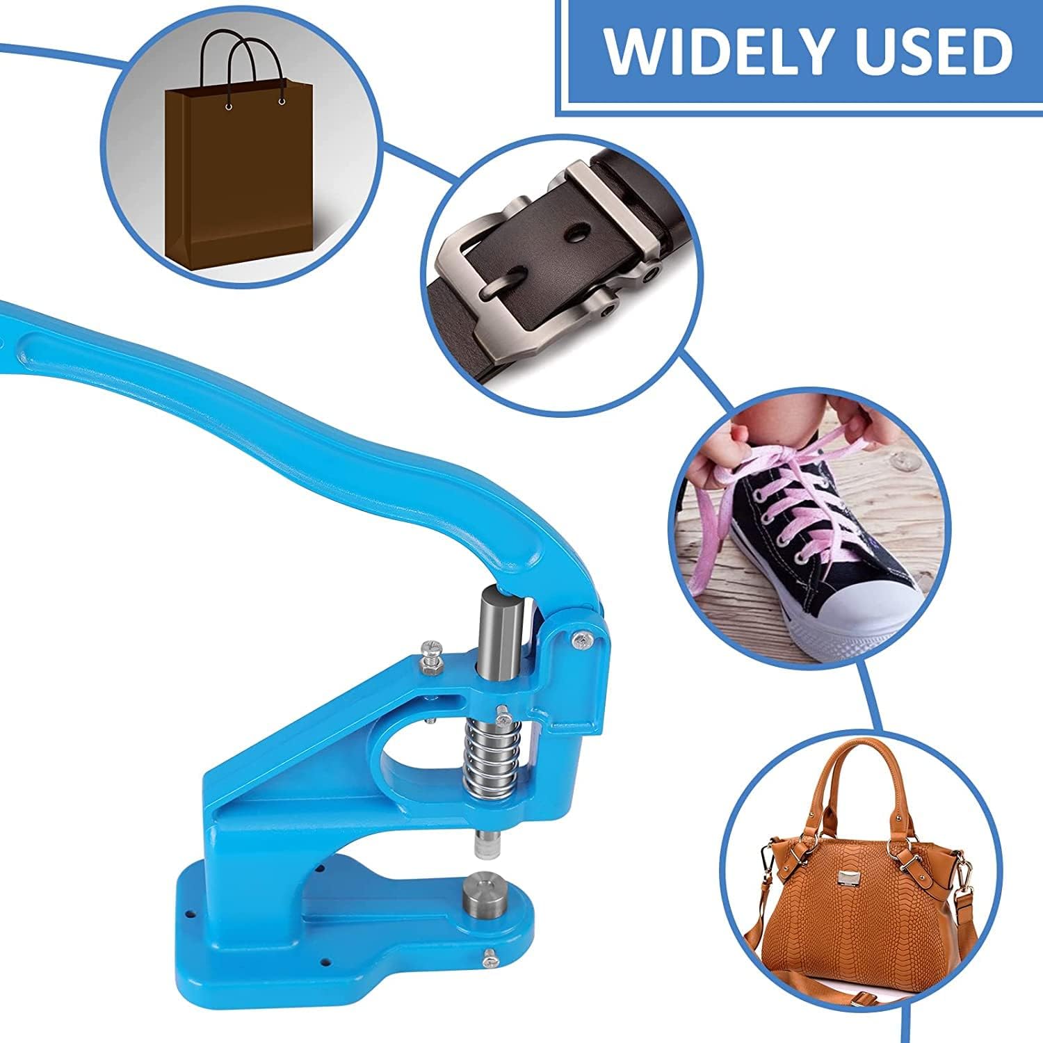 Hand Press Grommet Machine, Grommets Eyelet Tool Kit, Eyelet Punch Tool Kit with 1800 Pcs Grommets Eyelet and 9 Dies for Snap Buttons, Rivets Setting,Curtains,Belts,Bags,Shoes,Awning,DIY Craft