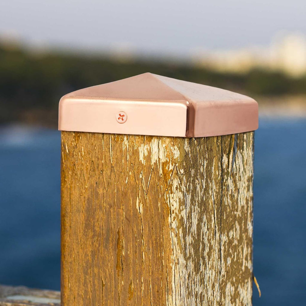 Tandefio 32 Pcs 4x4'' Solid Copper Post Caps Fence Pyramid Decking Caps with Screw for Metal Wood Cedar Fence Deck Corridors Mailbox Posts End Cover