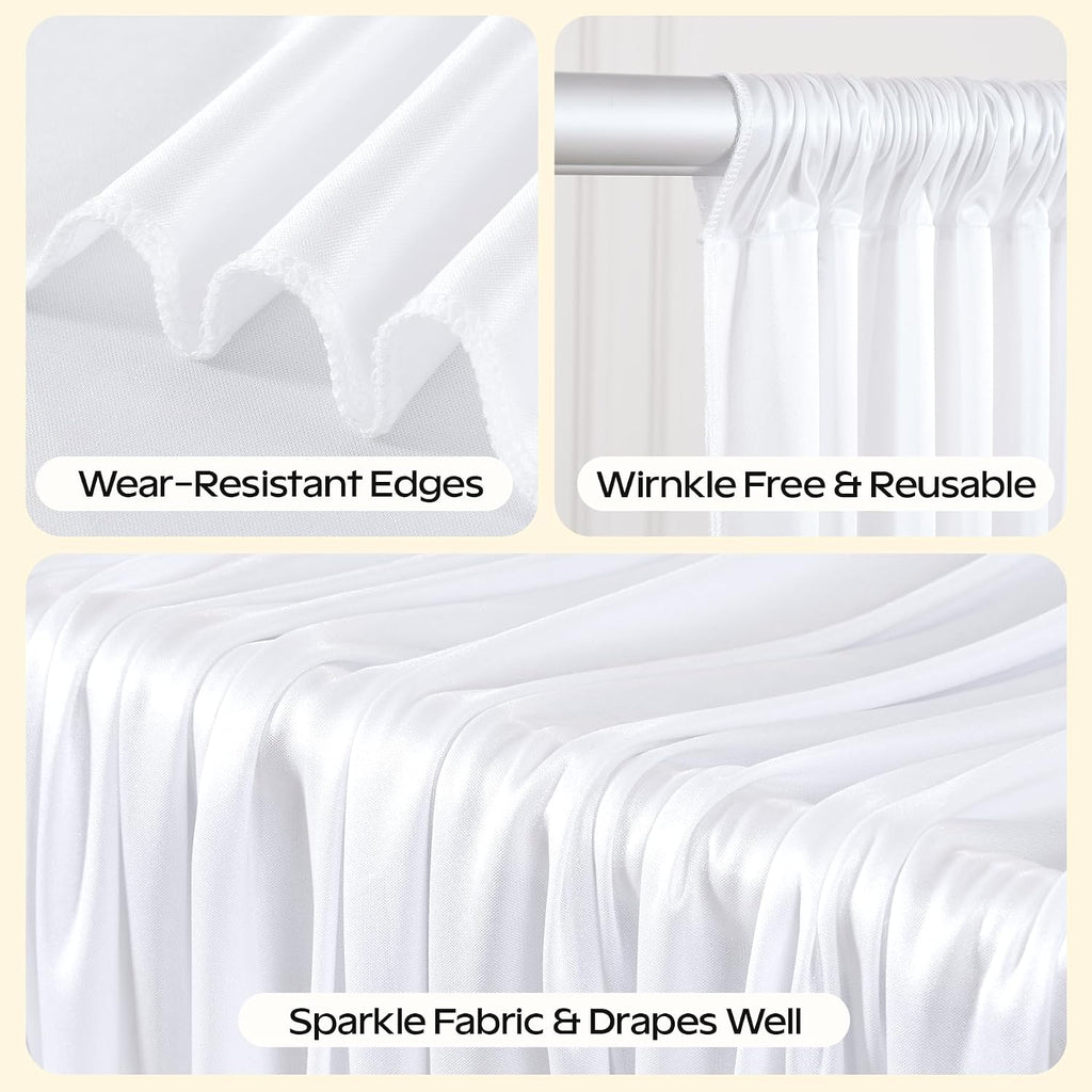 White Glitter Satin Backdrop Curtain for Parties 40x10FT Shimmer Photo Backdrop Drapes Non-Wrinkle Sparkle Drapes for Backdrop Wedding Baby Shower Birthday Christmas Decorations