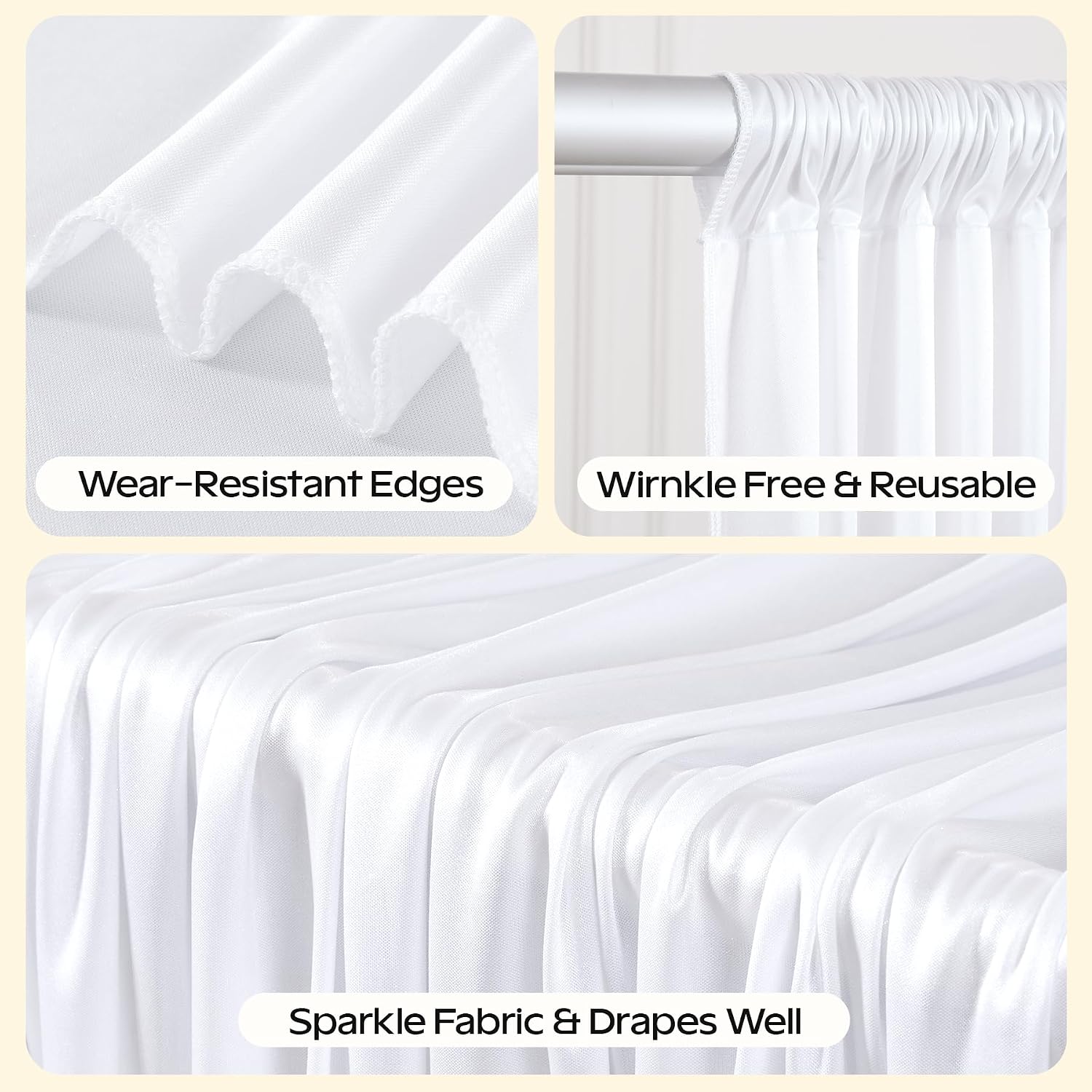 White Glitter Satin Backdrop Curtain for Parties 40x10FT Shimmer Photo Backdrop Drapes Non-Wrinkle Sparkle Drapes for Backdrop Wedding Baby Shower Birthday Christmas Decorations
