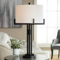 Franklin Iron Works Idira Modern Industrial Table Lamp with Dimmer and USB Charging Port 31 1/2' Tall Black Metal White Drum Shade Decor for Living Room Bedroom House Bedside Nightstand Home Office