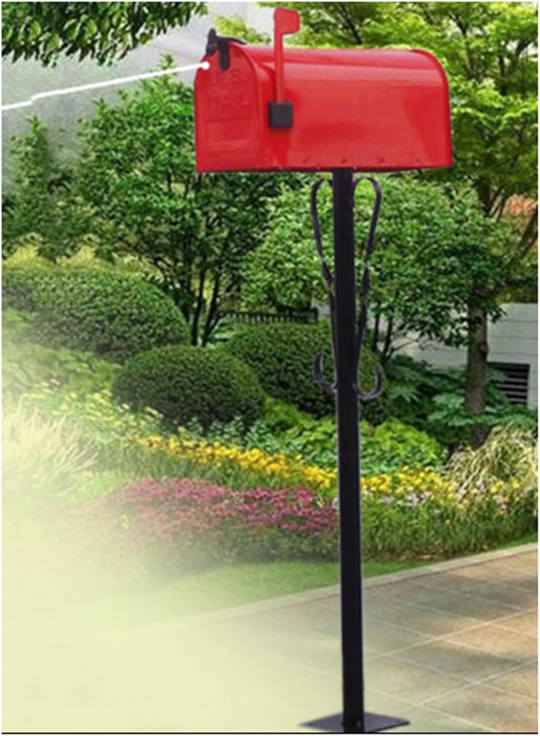 Post Mount Letterbox with Stand, Metal Outdoor Mailbox for Garden Park Villa Newspaper & Drop Box Delivery