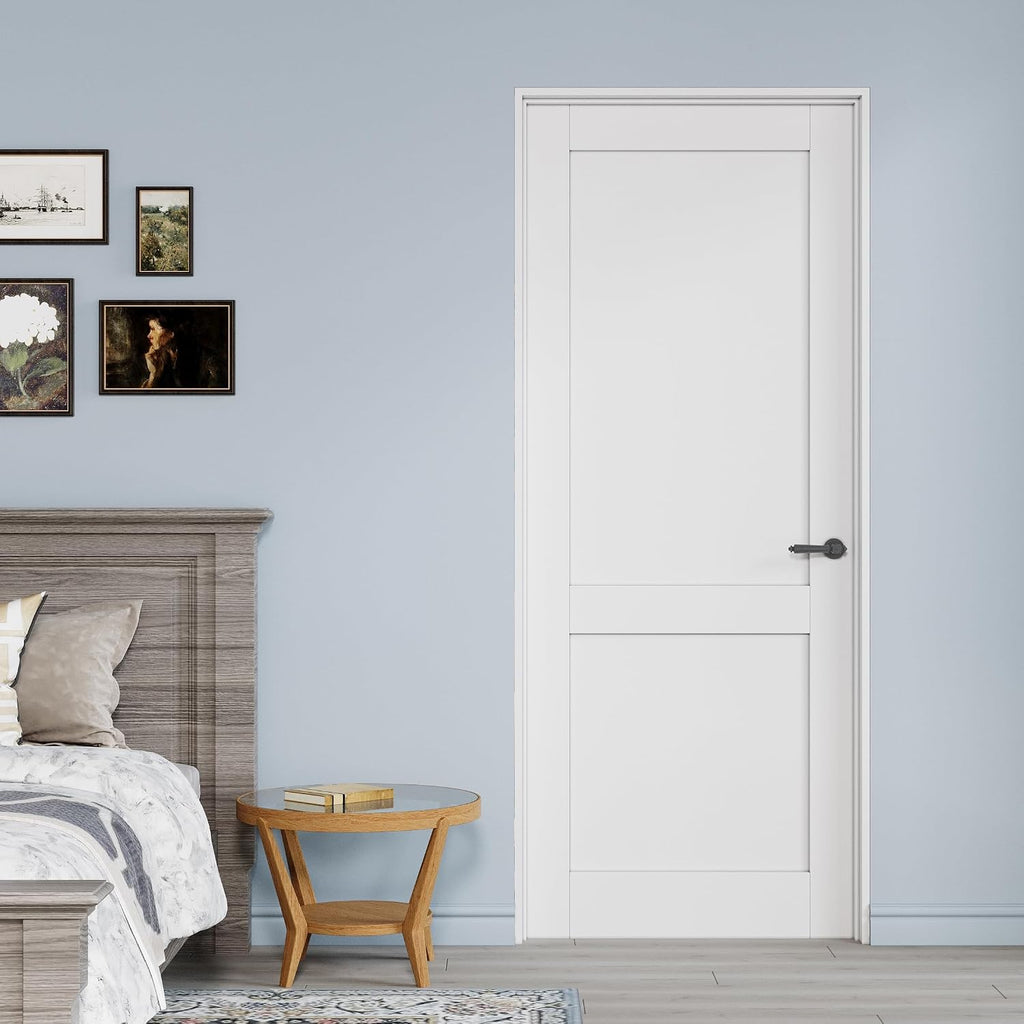 32' x 80' Prehung Door 2-Panel Slab Doors with Jamb Kit, Solid Core MDF Interior Door for Bathroom Pantry Laundry, Home Doors, White Primed Easy Assemble - Left Handed Silver Hinge