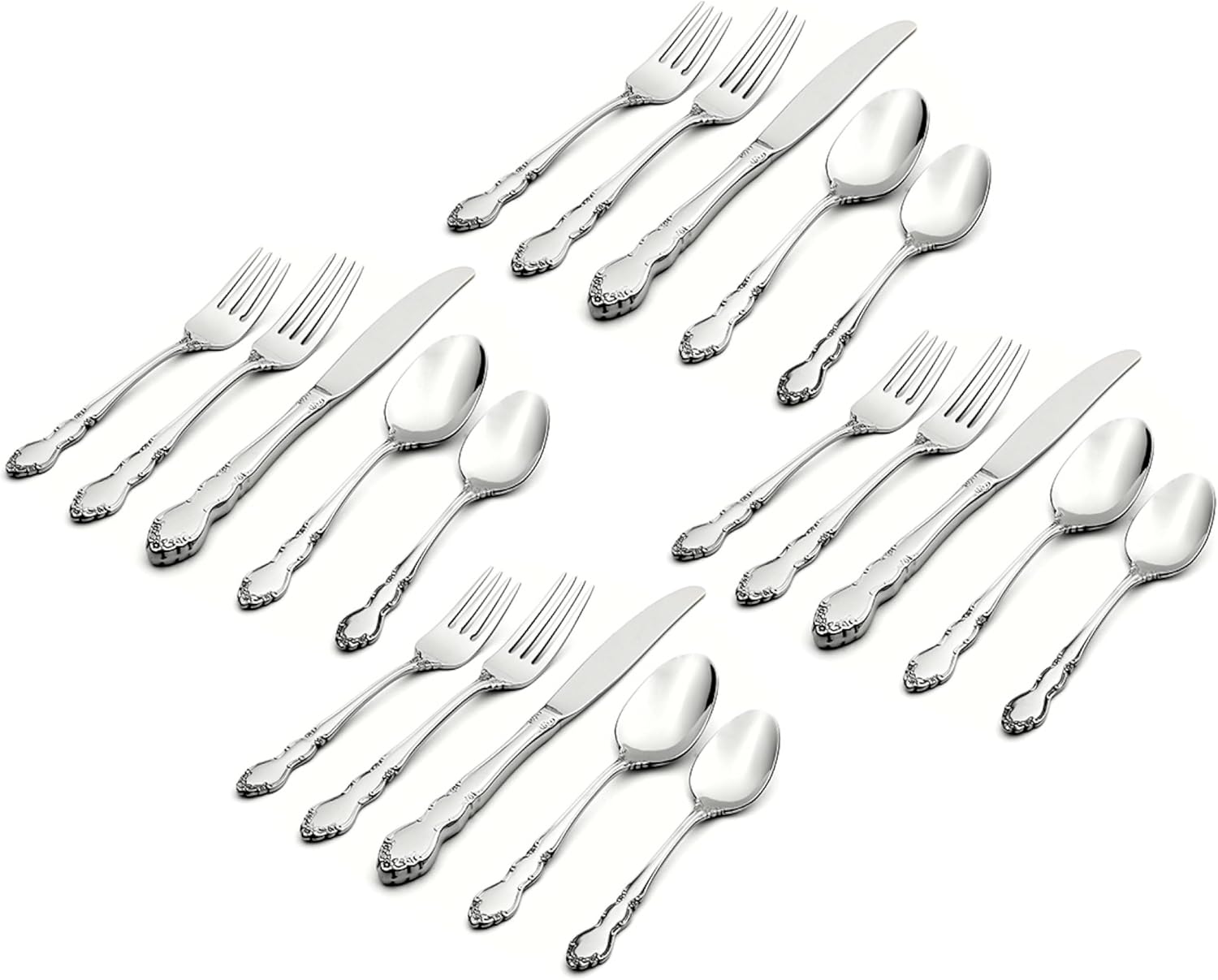 Oneida Silverware Set, Dover 20 Piece Fine Flatware Set, Service For 4, 18/10 Stainless Steel, Mirror Finish, Dishwasher Safe, Knives Spoons And Forks, Home And Kitchen Utensils Set(Silver, 20 Pieces)