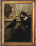 Licpach Retro Gold Frame Wall Art Vintage Gothic Woman Raven Dark Academia Decor Canvas Print Moody Victorian Portrait Painting Horror Aesthetic Artwork Witchy Poster for Bedroom Bathroom 24x36inch