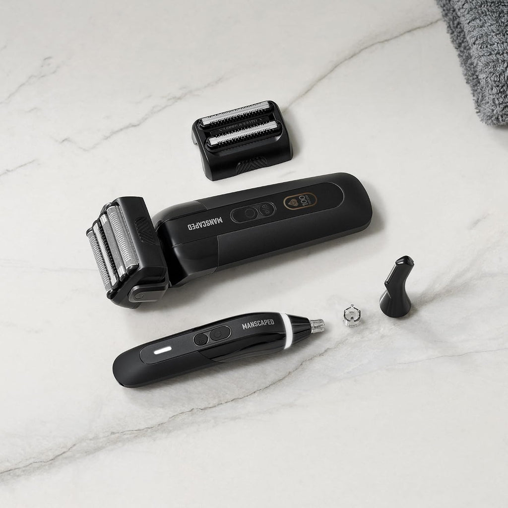 MANSCAPED® The Chairman™ PRO Men's Electric Foil Face Shaver & Weed Whacker® 3.0 PRO Dual-Blade Nose, Ear & Eyebrow Hair Trimmer – SkinSafe® & FlexAdjust Technology, Travel Locks, Waterproof